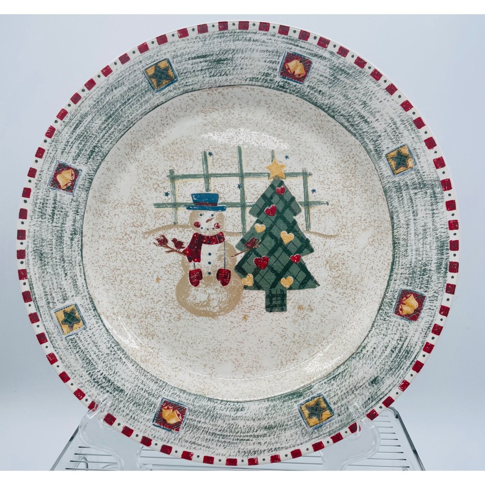 Gibson Housewares Dinner Plates Set of 4 Christmas Snowman Tree 10.5 Inch